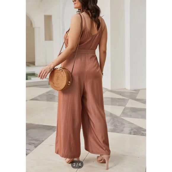 Plus Solid Front Belted Cami Jumpsuit - Picture 2 of 6